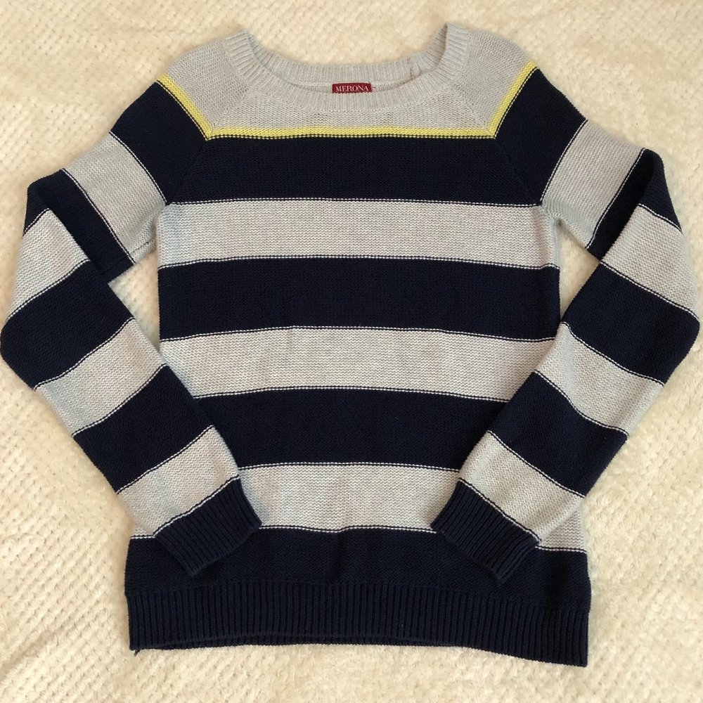 Merona Knit Navy Gray Striped Sweater